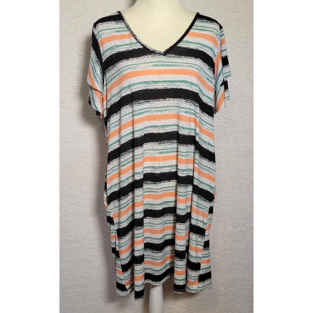 Perfect‎ Peach Dress Size XL Short Sleeve V-Neck Striped Women's 0673